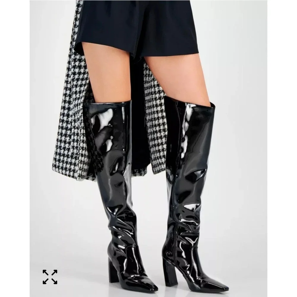 INC International Concepts Orisa Black Patent Leather Over‎ The Knee Boots 9.5M
